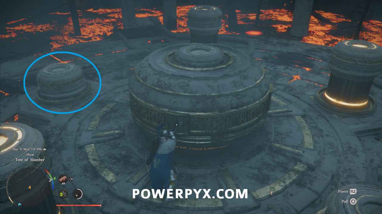 Rotating to raise and lower the outer pillars