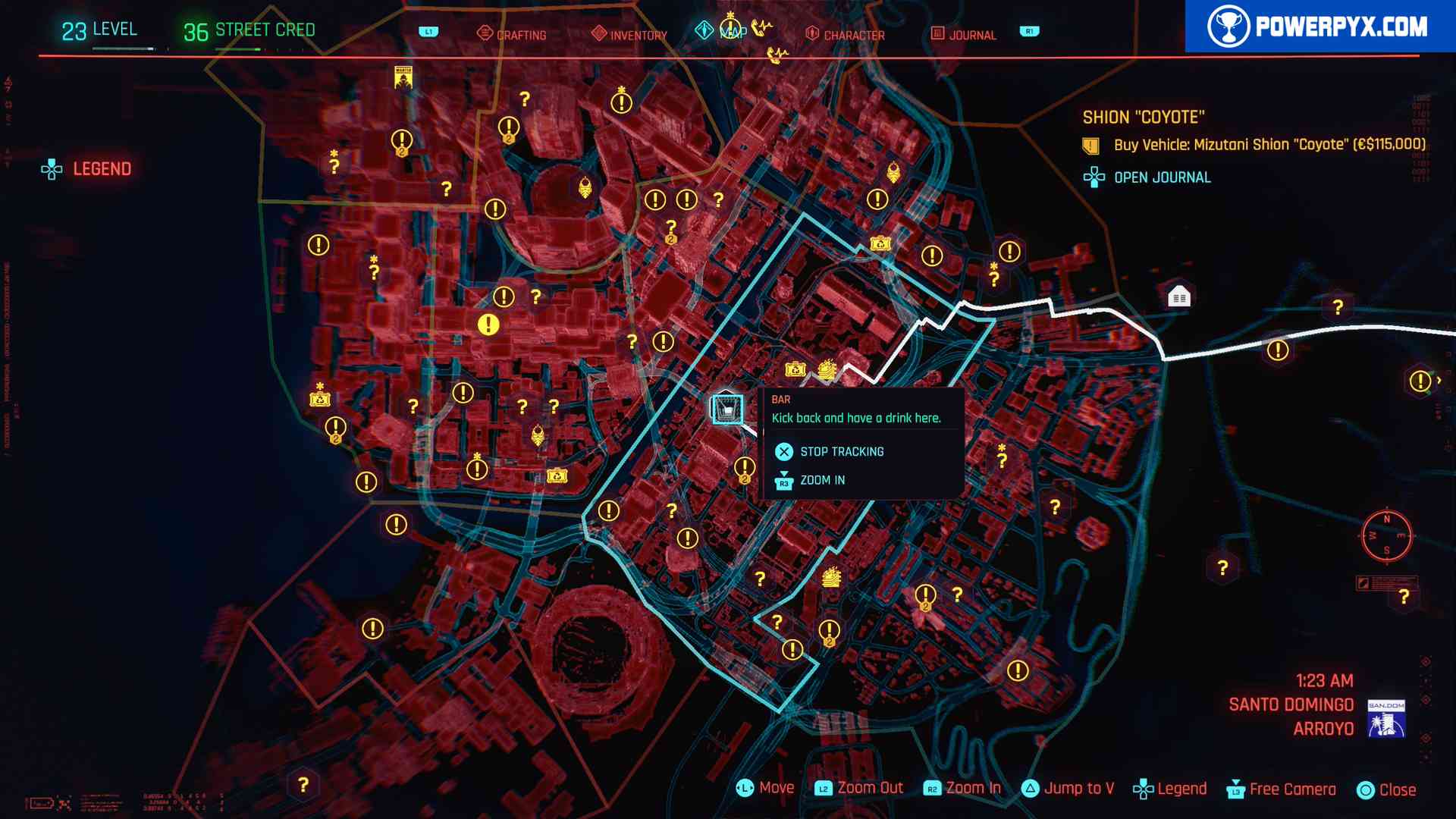 Cyberpunk 2077 lizzies bar location map