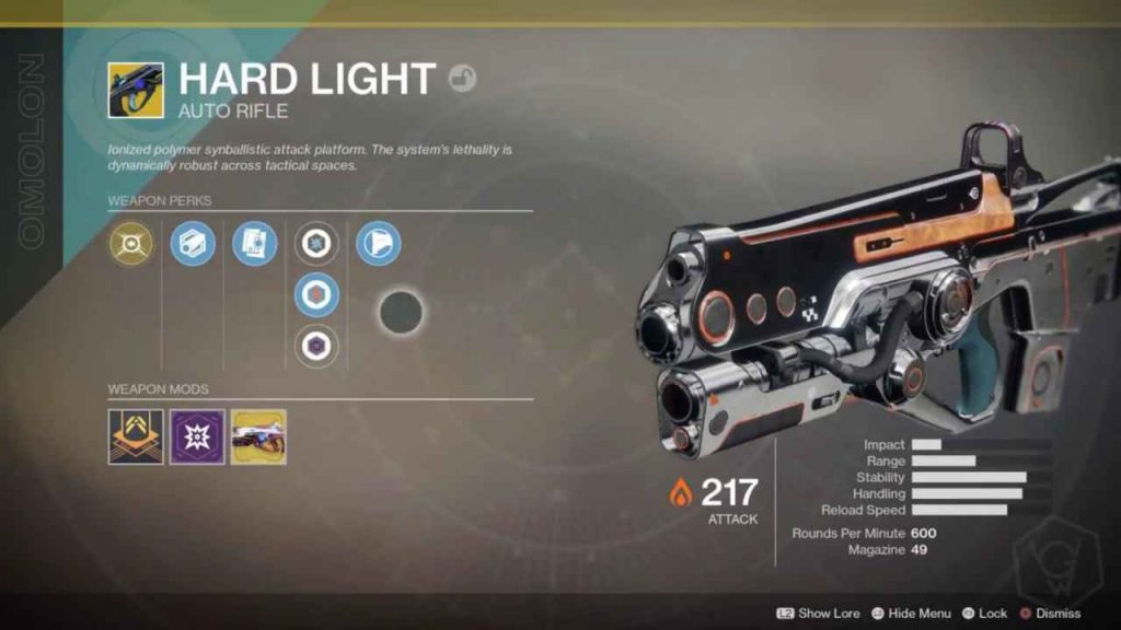 Destiny 2 Exotic Gear Hard Light (Secondary Weapon)