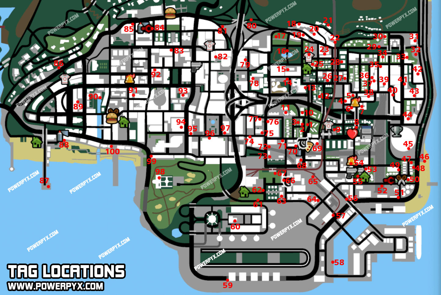 GTA San Andreas Tags locations in Los Santos